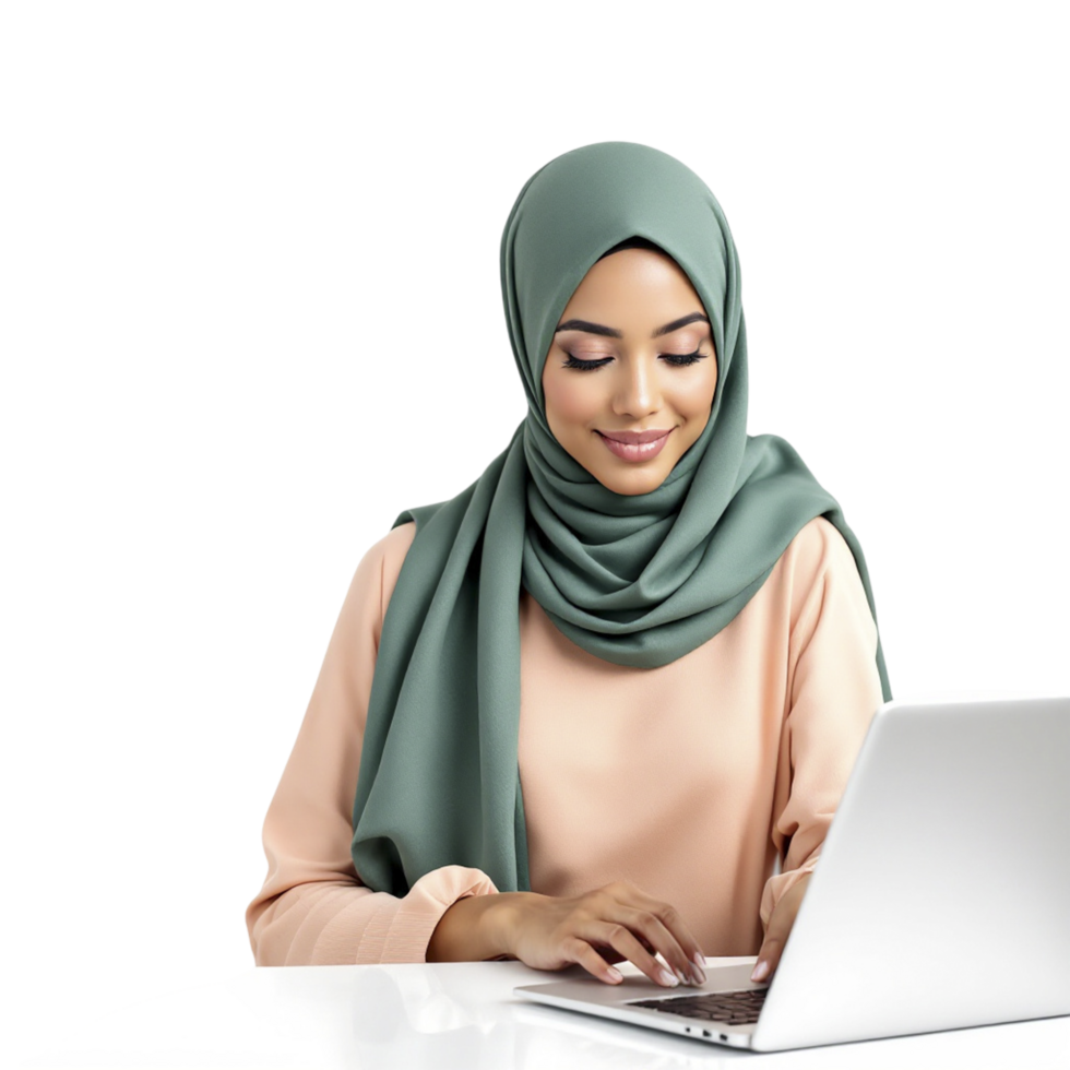 A woman in hijab using a laptop png