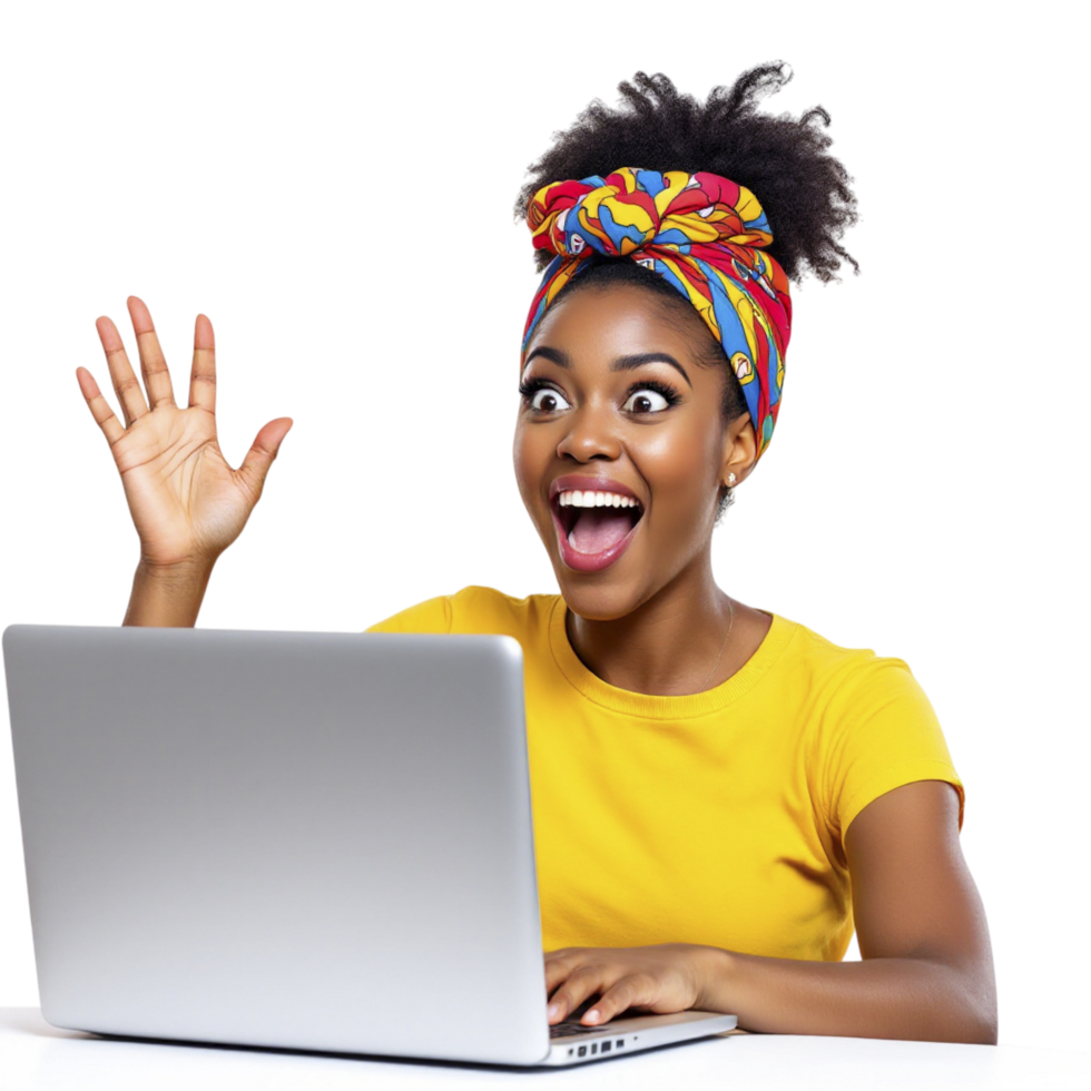 A woman with a laptop and a smile png