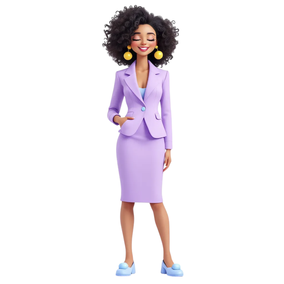 A cartoon woman in a purple suit and heels png