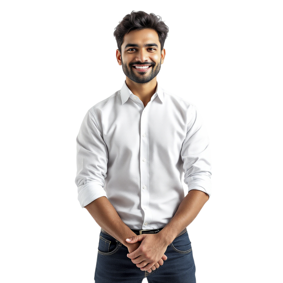A man in a white shirt and jeans standing png