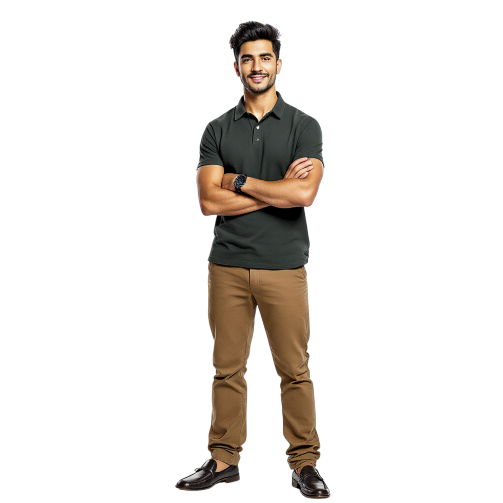 A man in a green polo shirt and khaki pants png