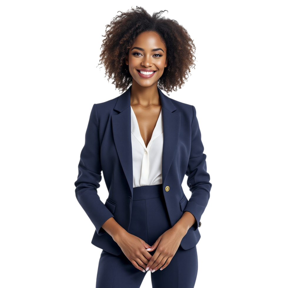 A beautiful african american woman in a blue suit png