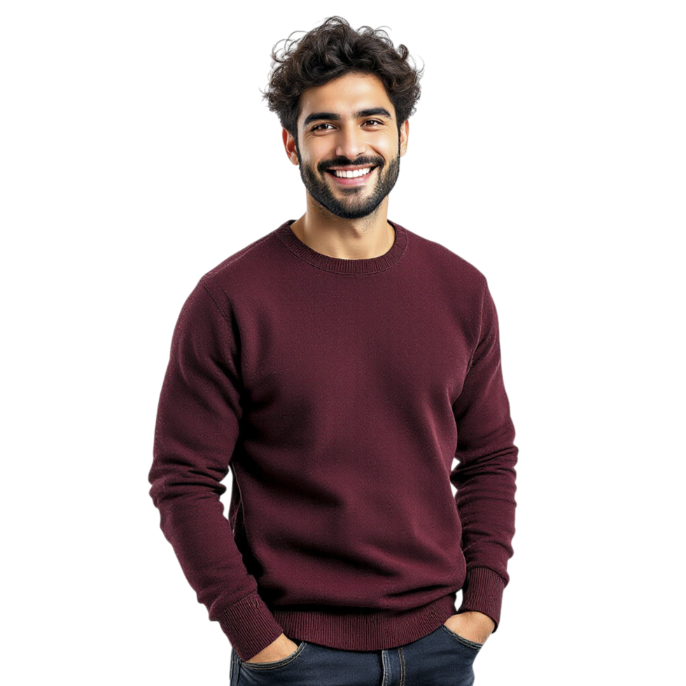 A man in a burgundy sweater smiling png