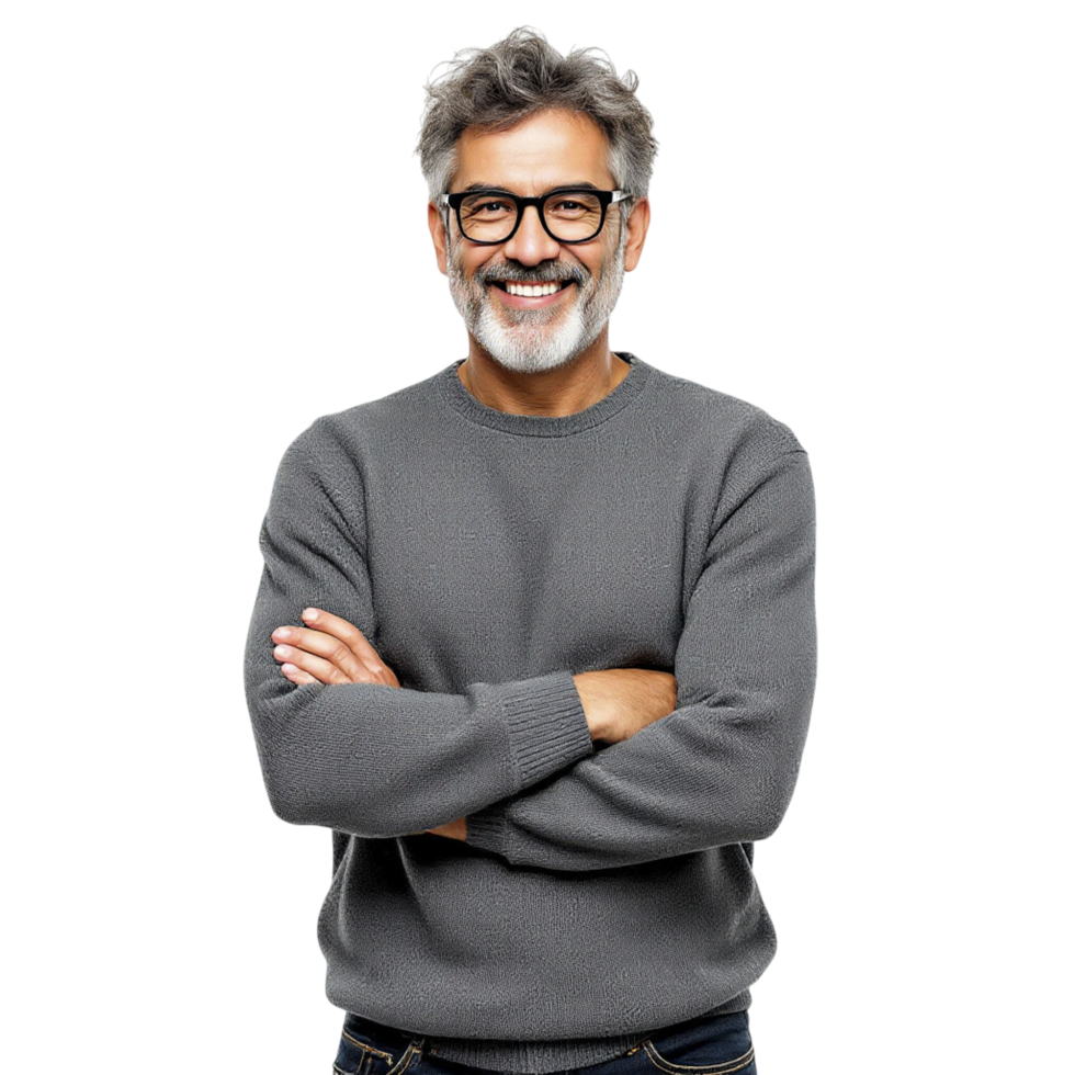 A man with glasses and a gray sweater png