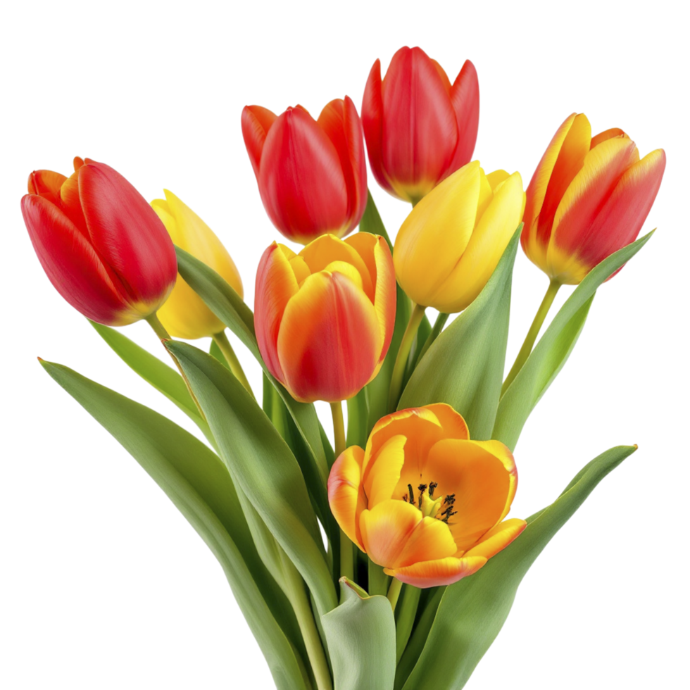 A bouquet of red and yellow tulips png