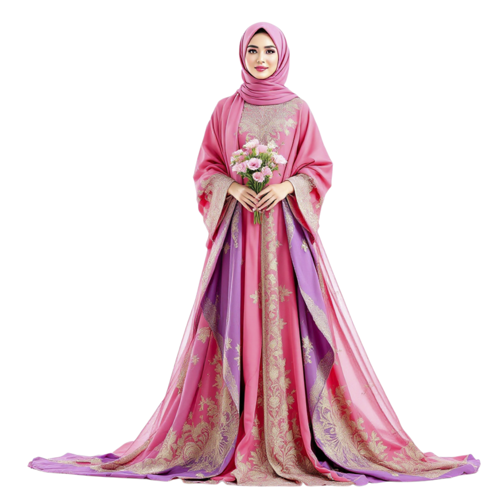 A woman in a pink and purple dress png
