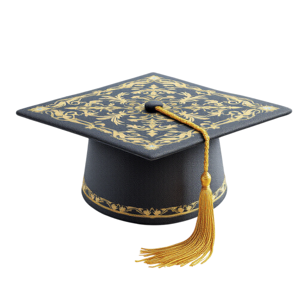 A graduation cap with gold tassel png
