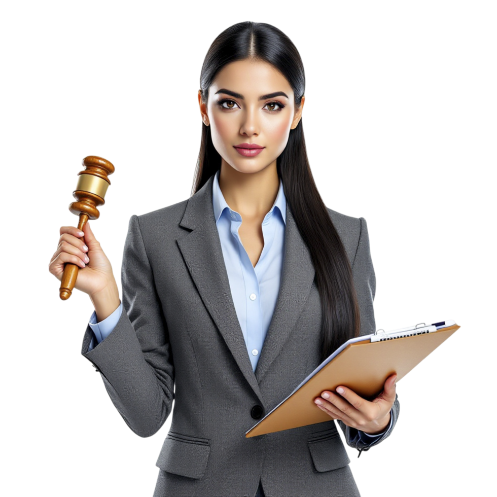 A business woman in a suit holding a gavel png
