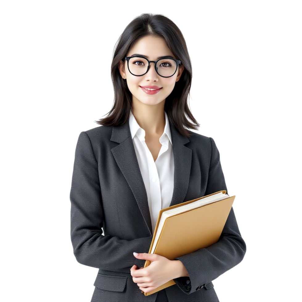 Asian business woman holding a folder png