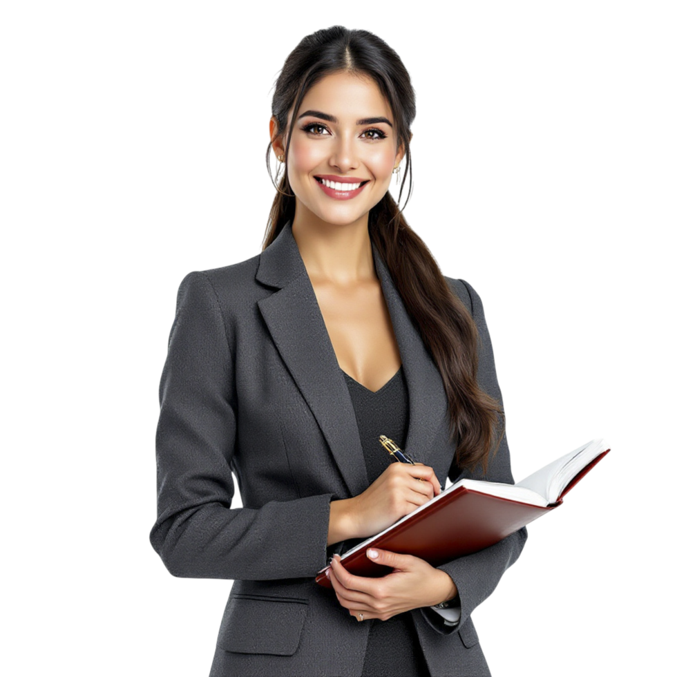 Business woman in suit holding a folder png