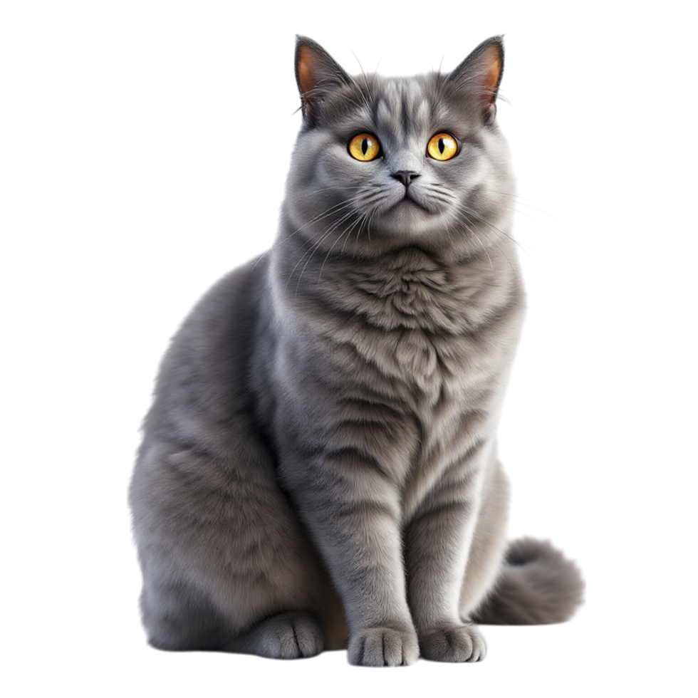A gray cat with yellow eyes sitting down png