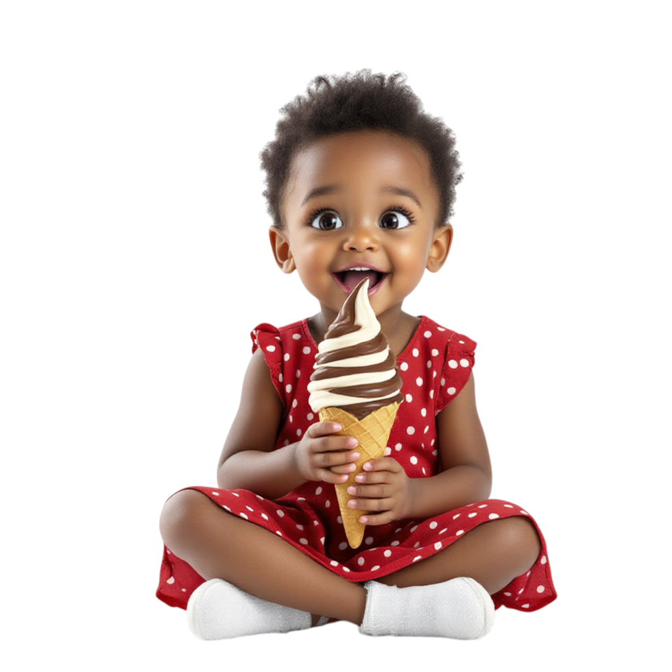 A baby girl sitting on the floor with an ice cream cone png
