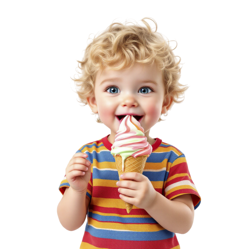A young boy holding an ice cream cone png