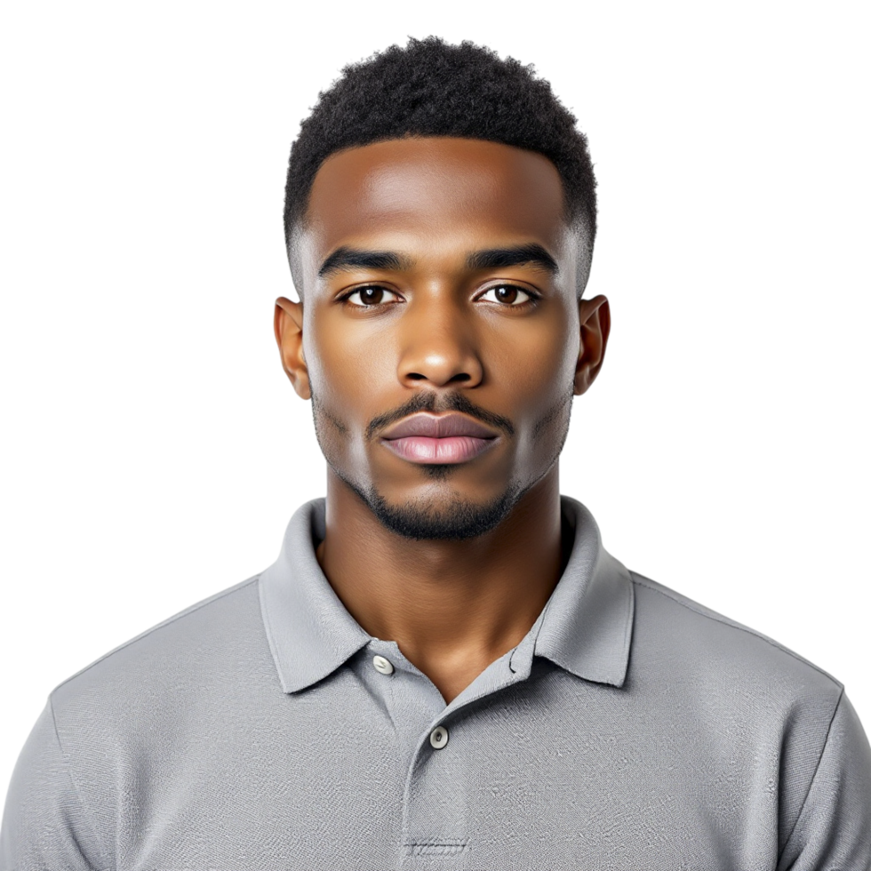 A young black man in a gray polo shirt png