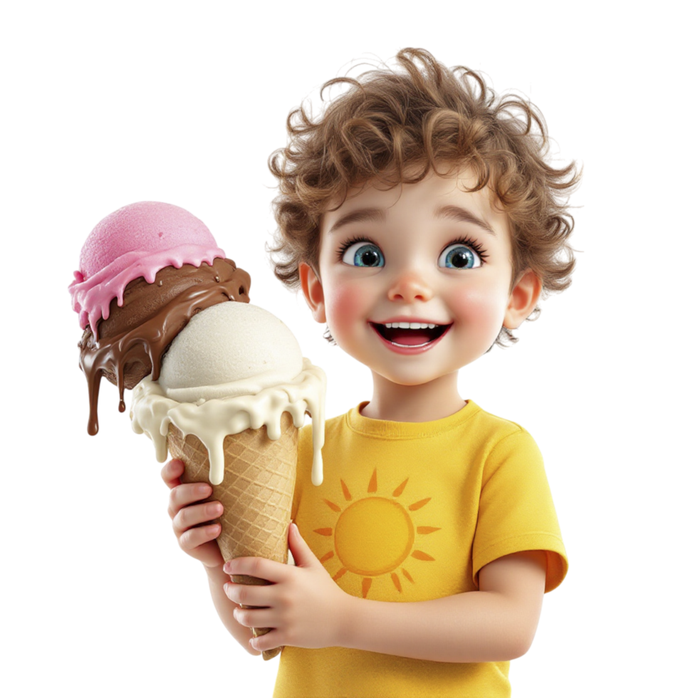 A little boy holding two ice cream cones png