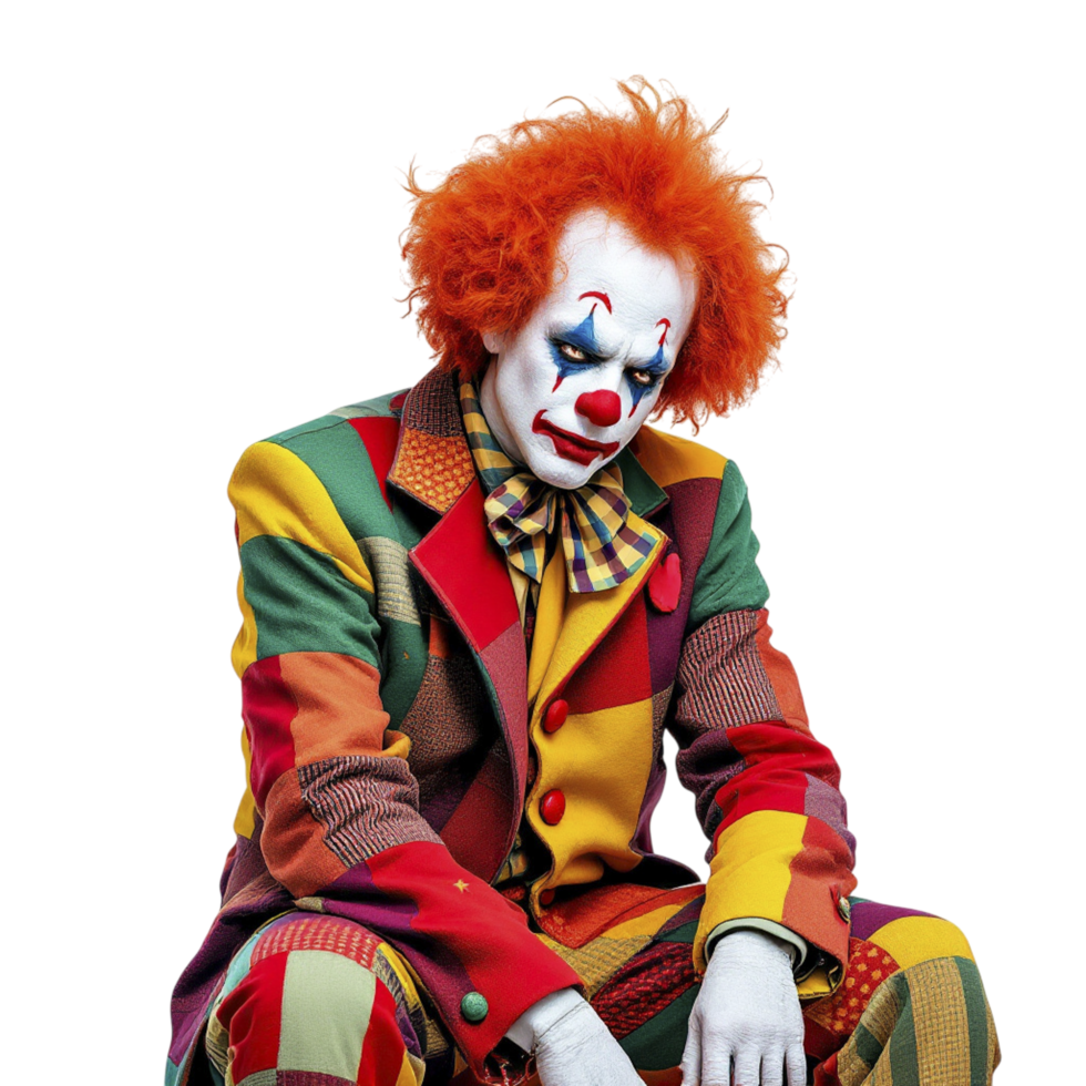 A clown sitting on a chair with red hair png
