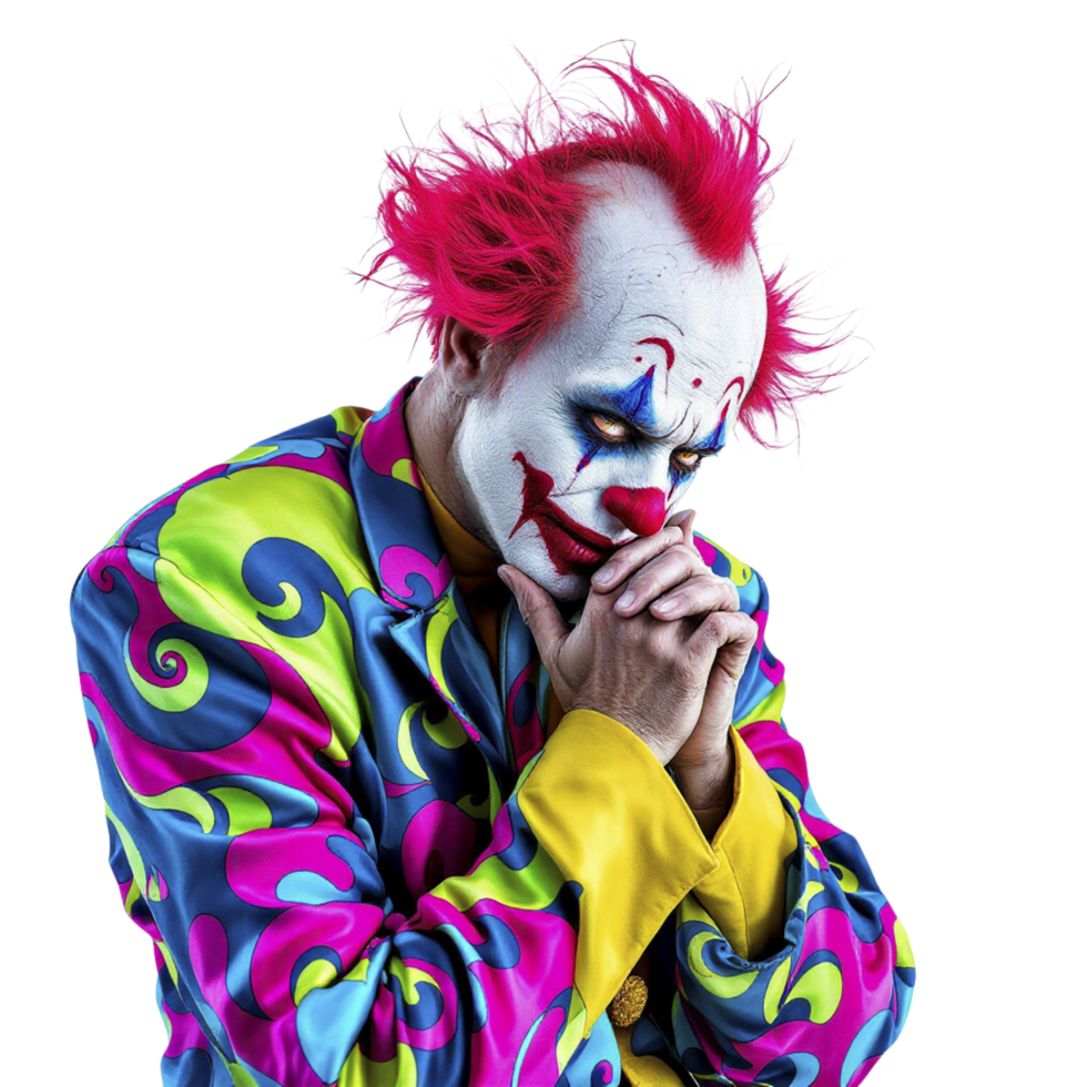 A clown with red hair and a colorful suit png