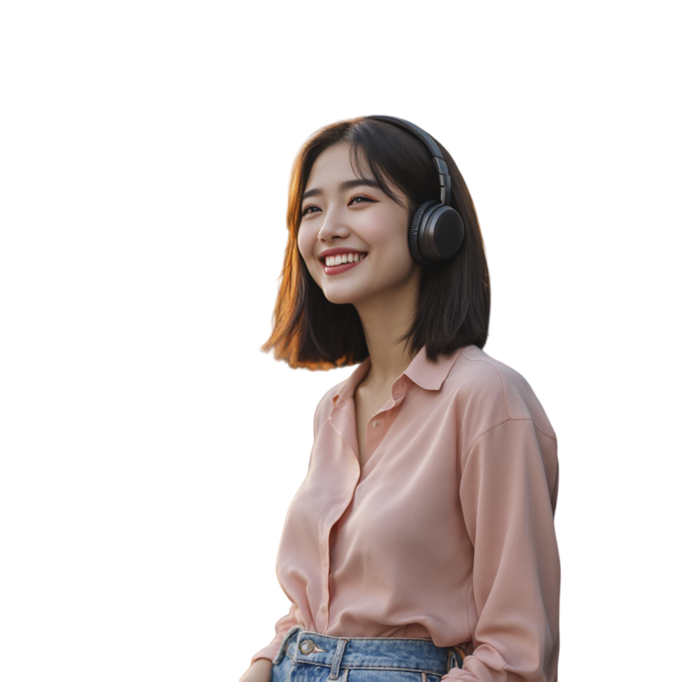 Asian woman wearing headphones png