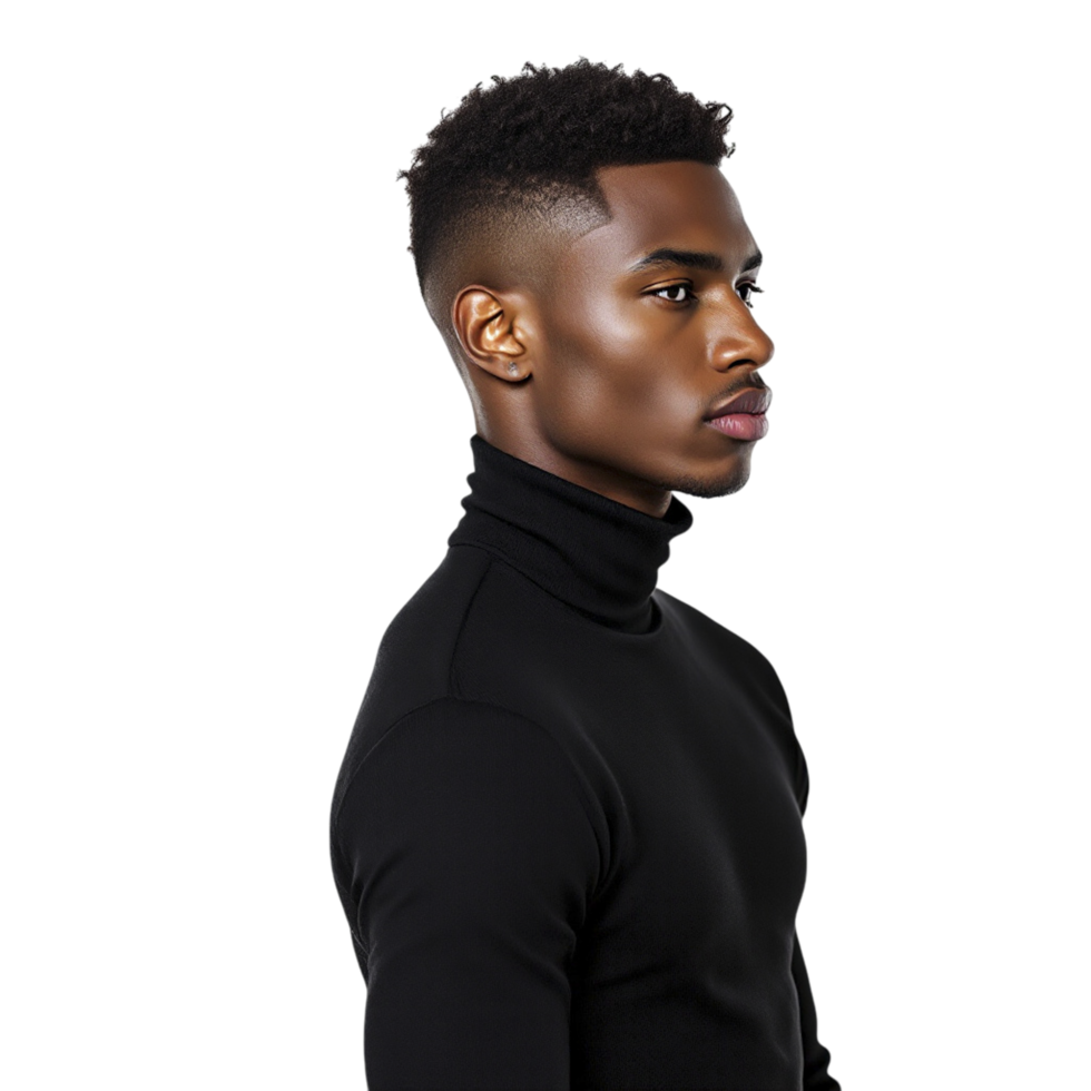 A young man in a black turtle neck sweater png