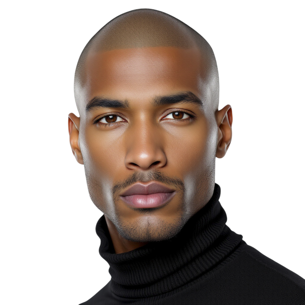 A man in a turtle neck sweater looking at the camera png
