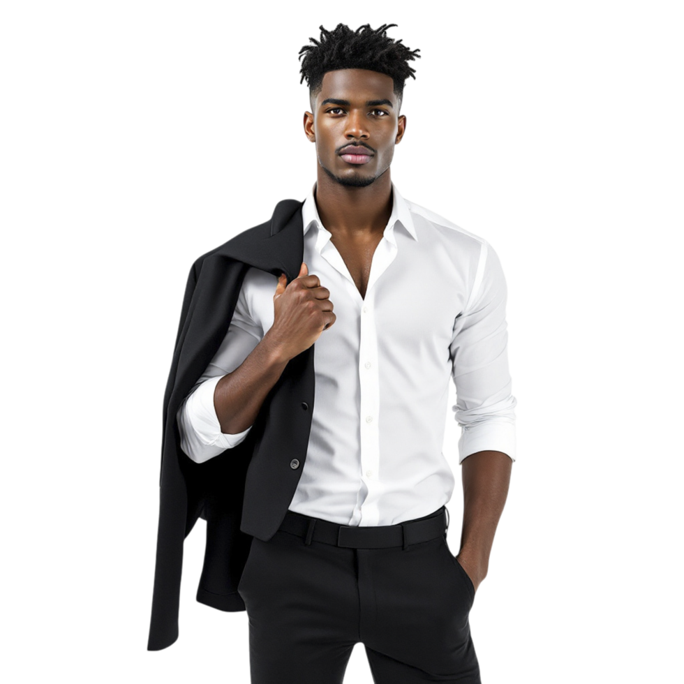 A man in a white shirt and black suit png