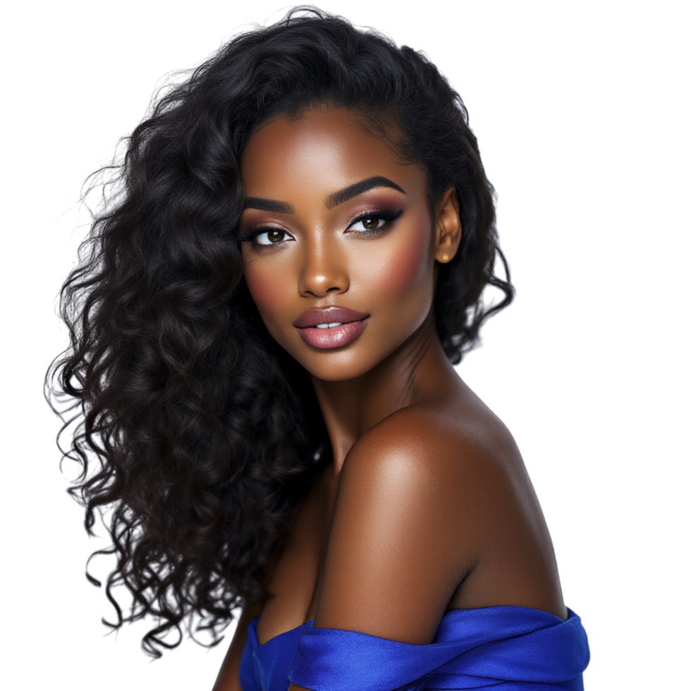 Beautiful black woman with curly hair and makeup png