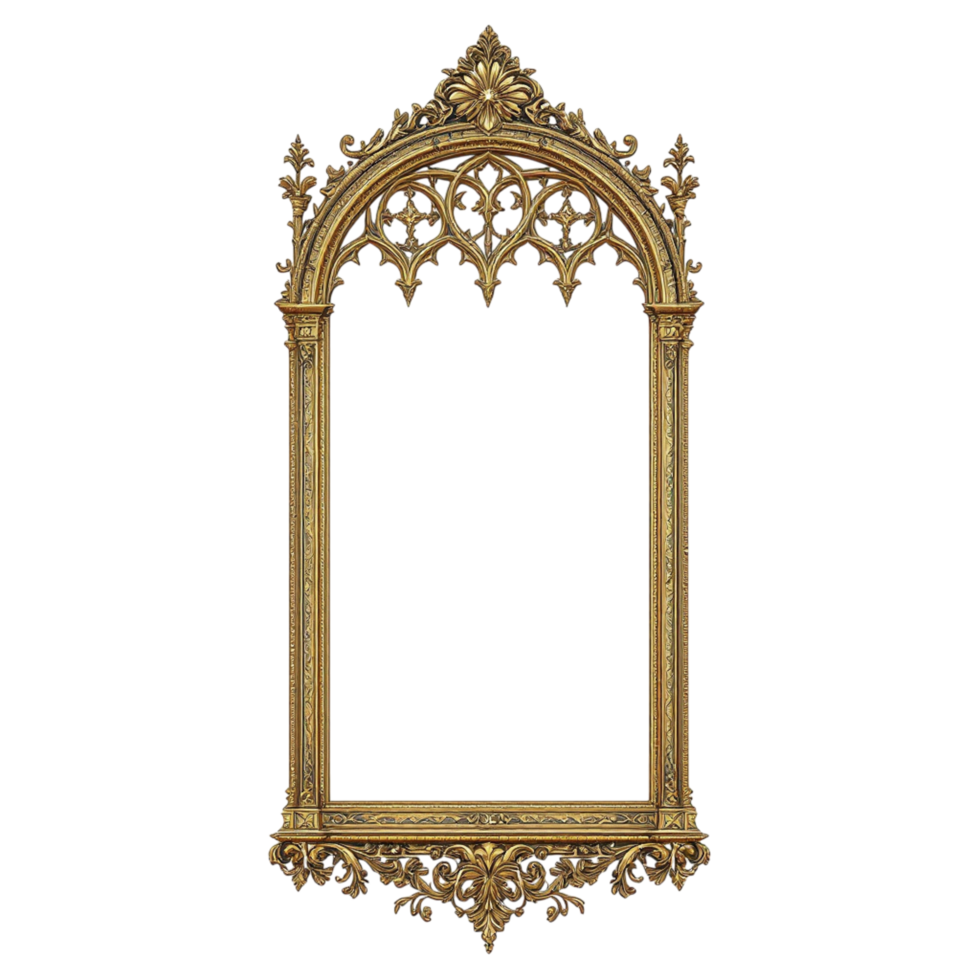 Golden frame with ornate design on black background png