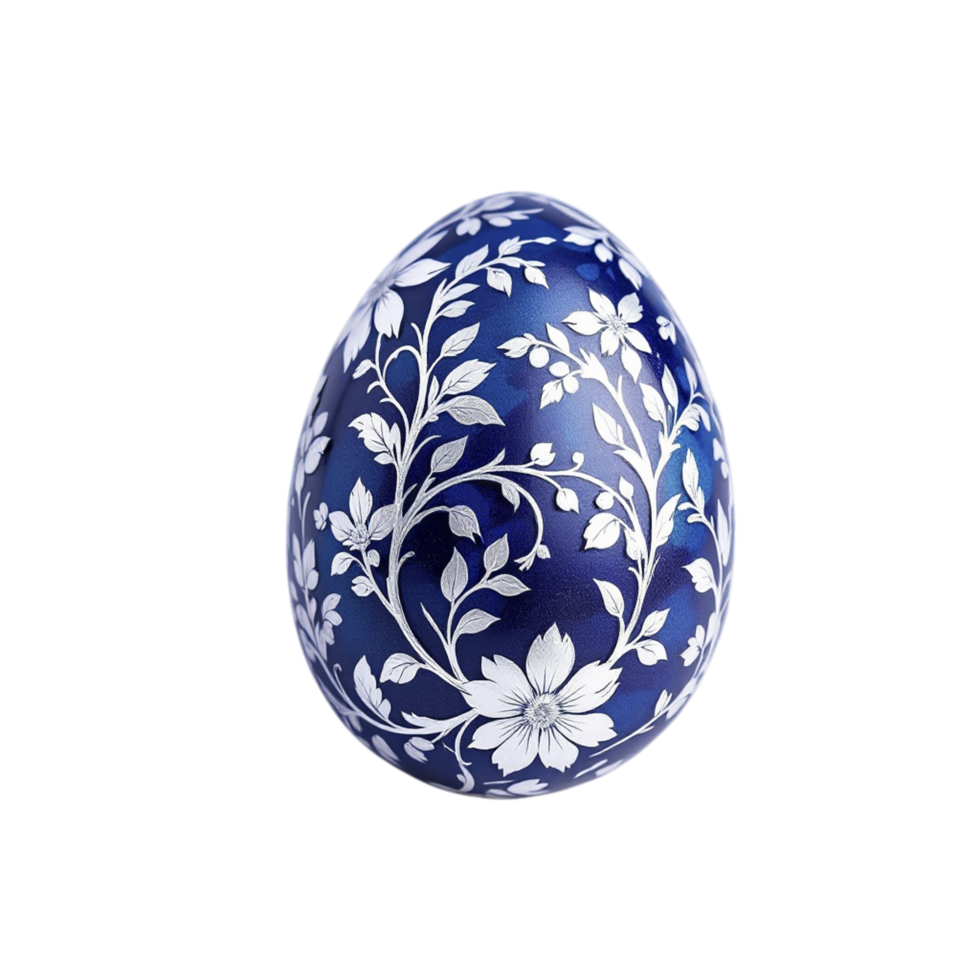 An easter egg with blue and white flowers on it png