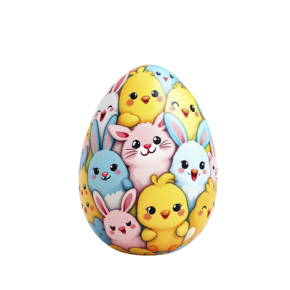 A colorful easter egg with cute animals on it png