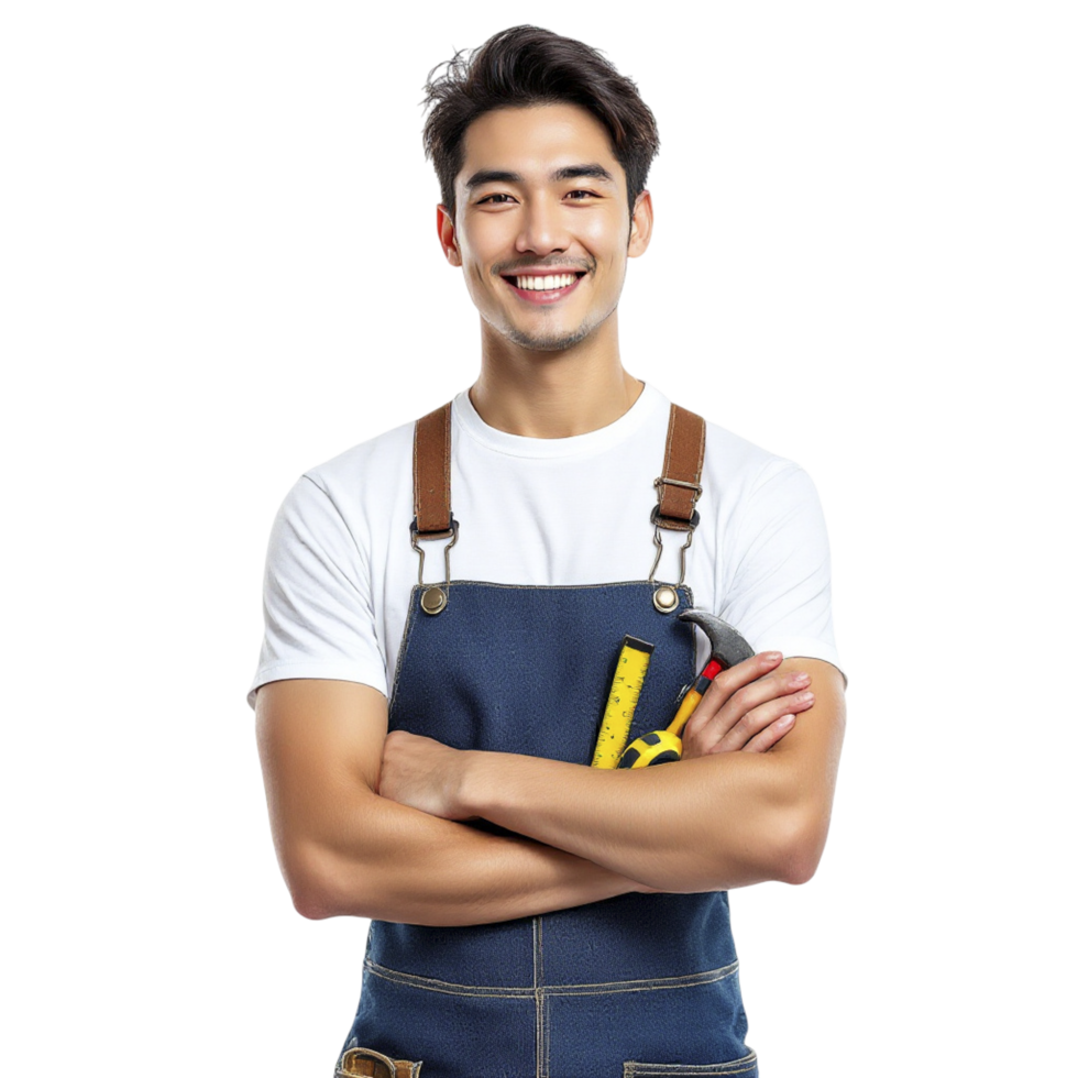 A young man in overalls with a wrench png
