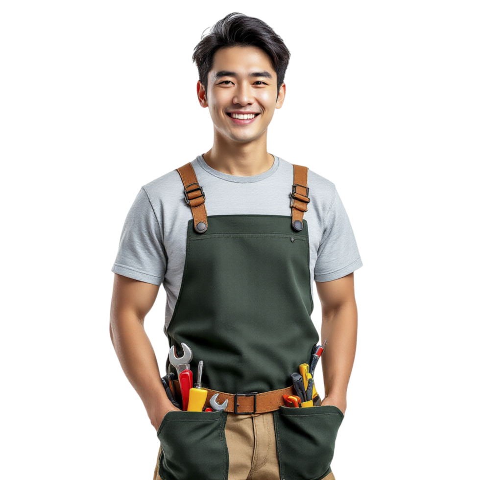 A young man in overalls with tools png