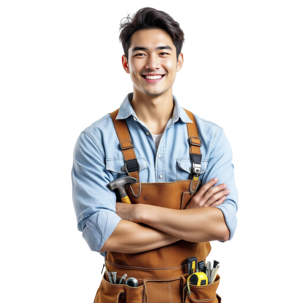 A young man in an apron is smiling png