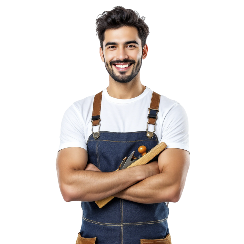 A man in overalls holding a tool png