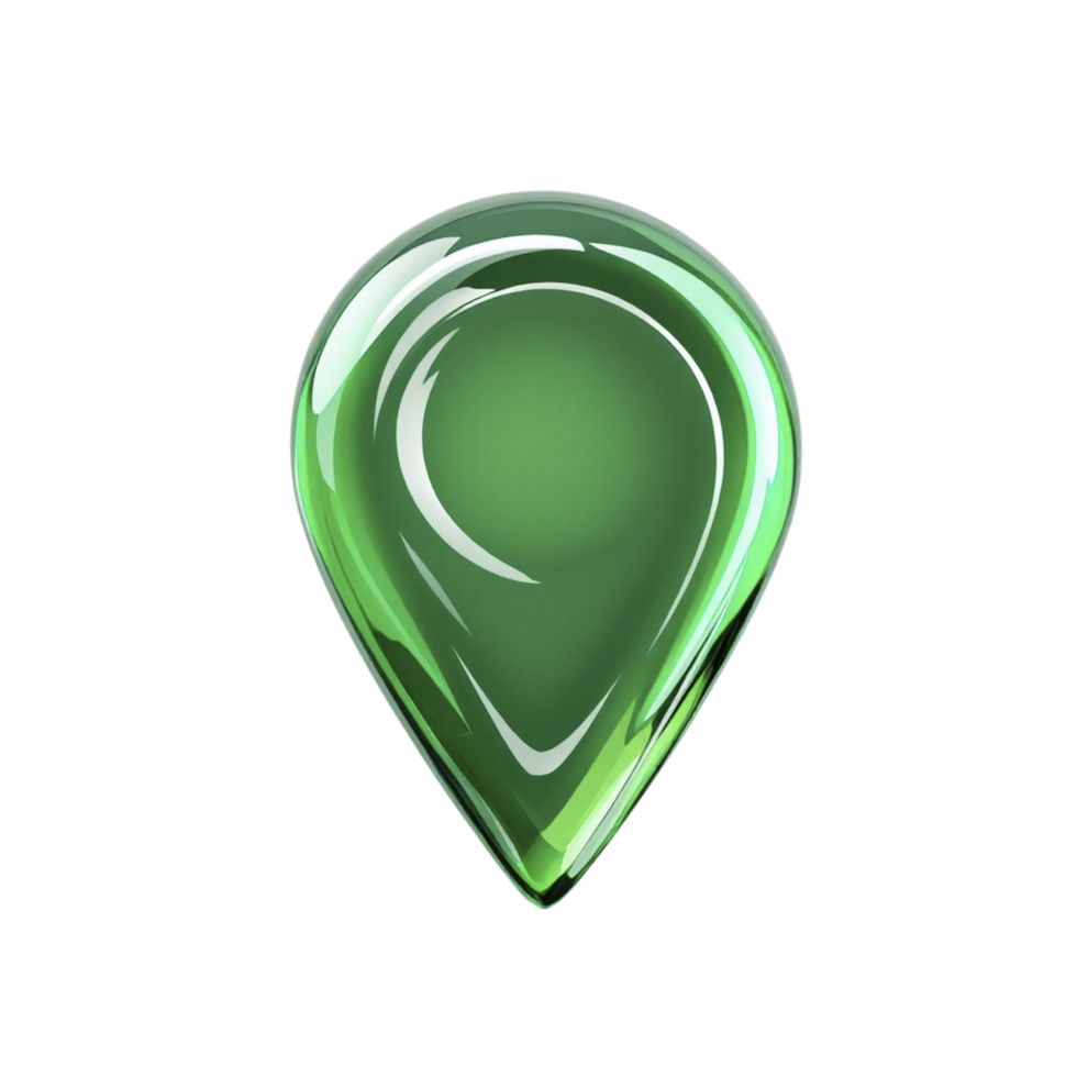 A green glass pin on a black background png