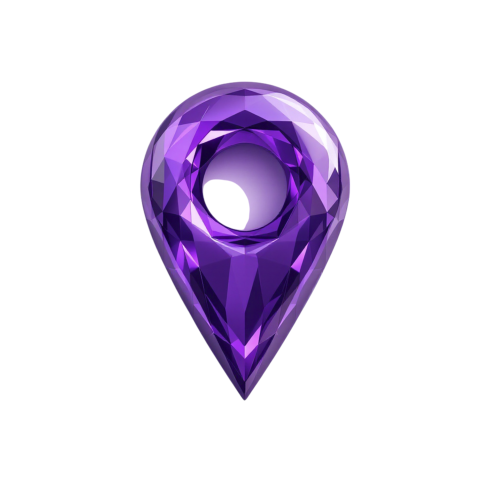 A purple gemstone map marker on a black background png