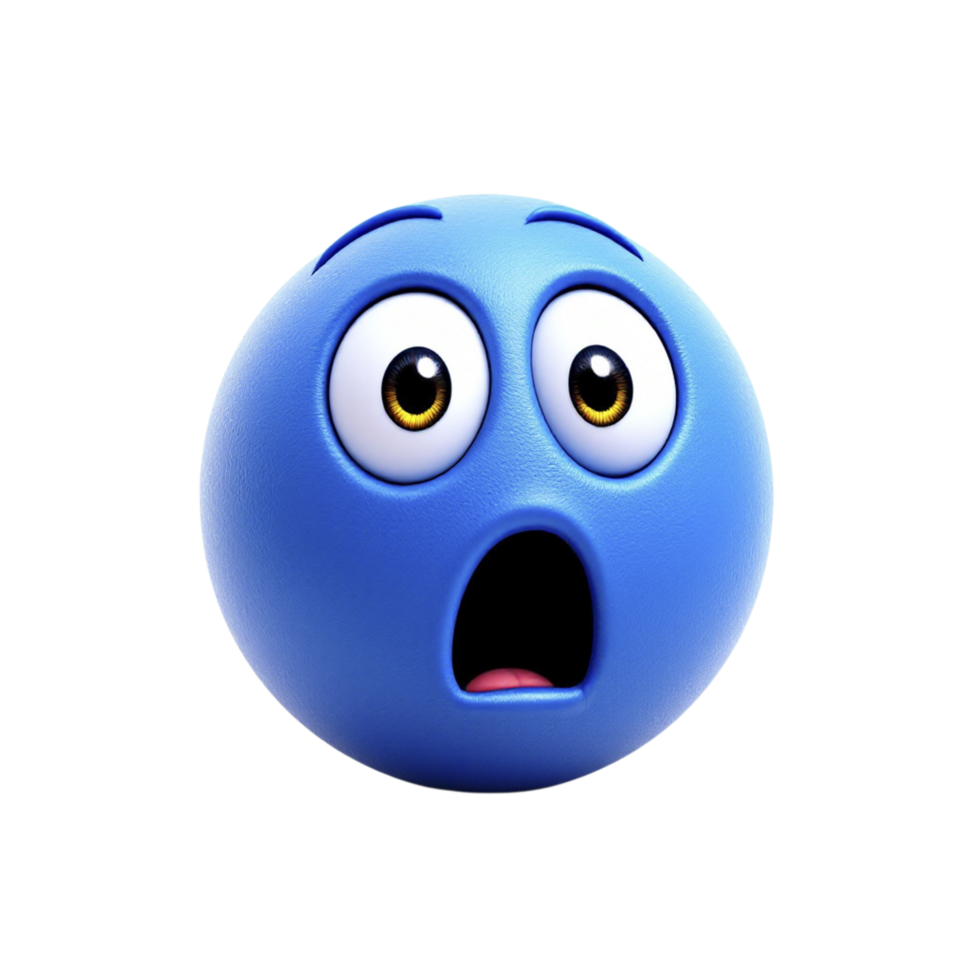 A blue emoticion with a surprised expression png