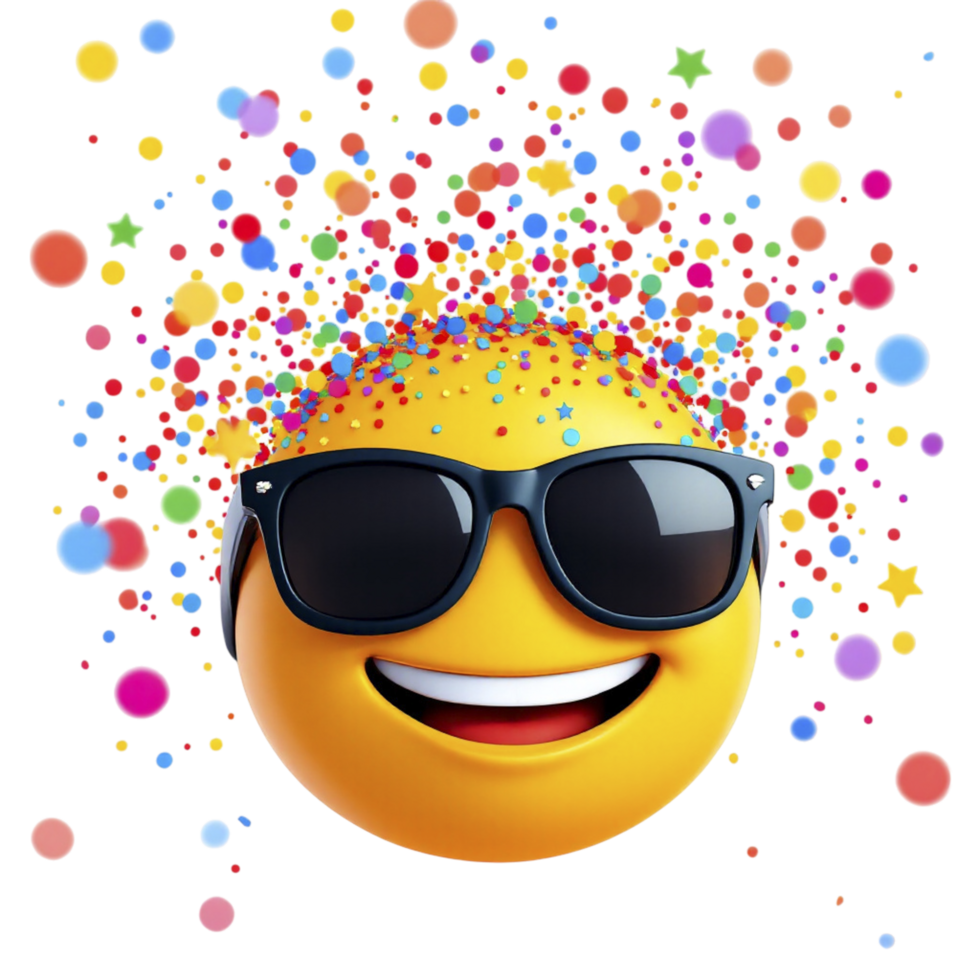 A smiley face with sunglasses and confetti png