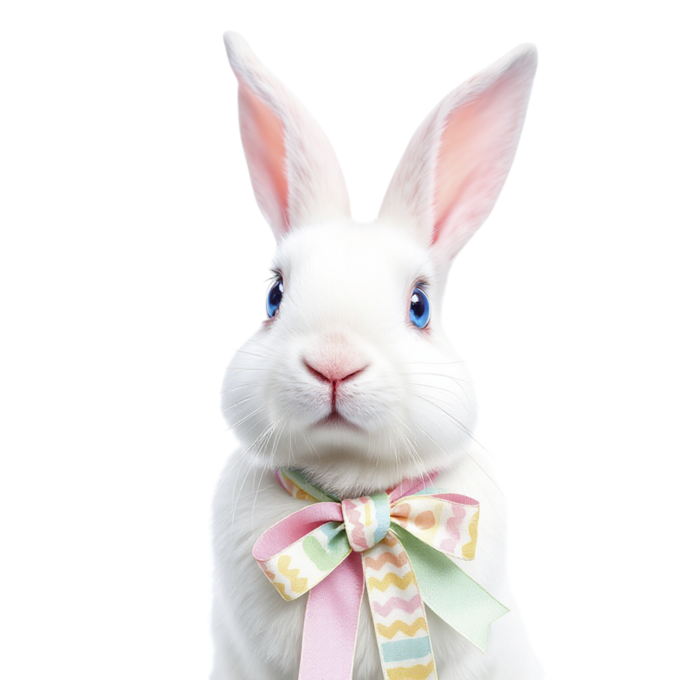 A white rabbit with a bow tie on its neck png