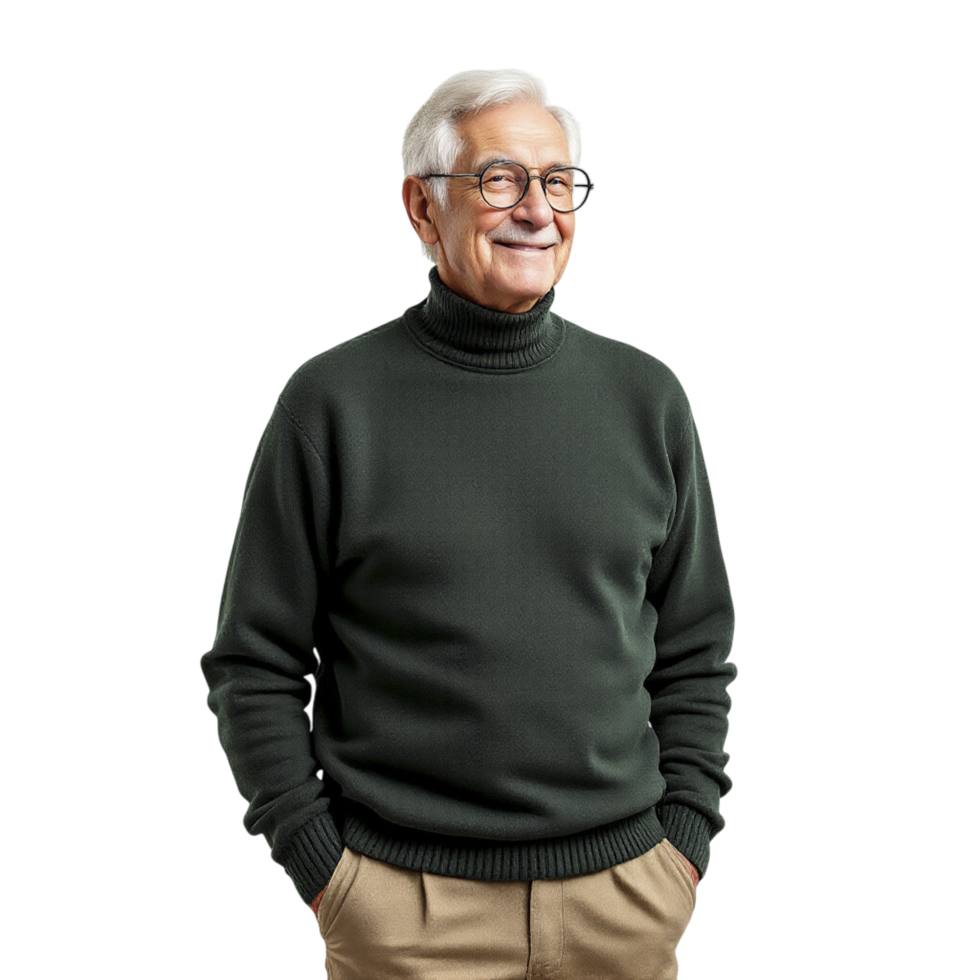 An older man in a green sweater and khaki pants png