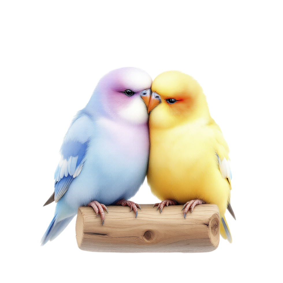 Two birds are sitting on top of a wooden log png