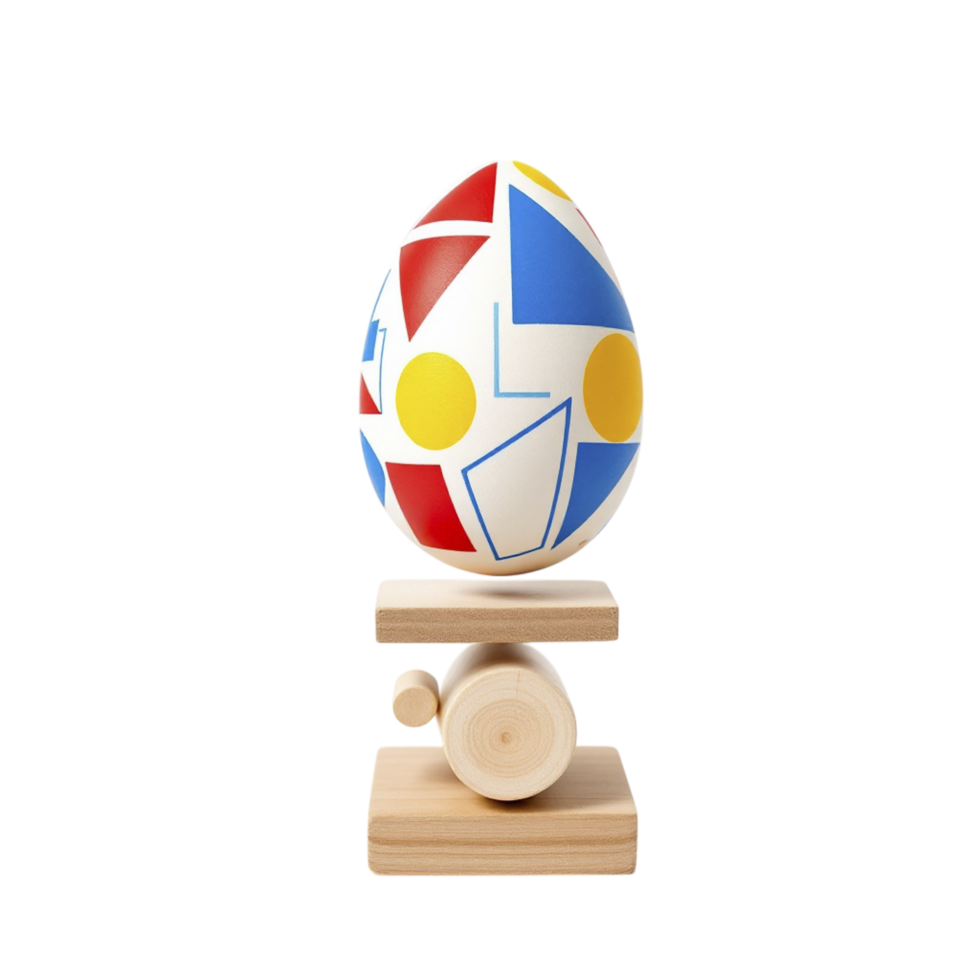 A wooden egg with a colorful design on it png