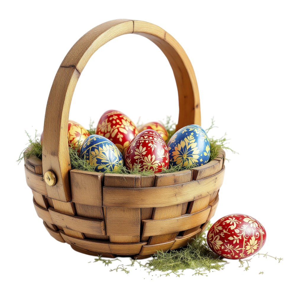 Easter basket with colorful eggs on black background png