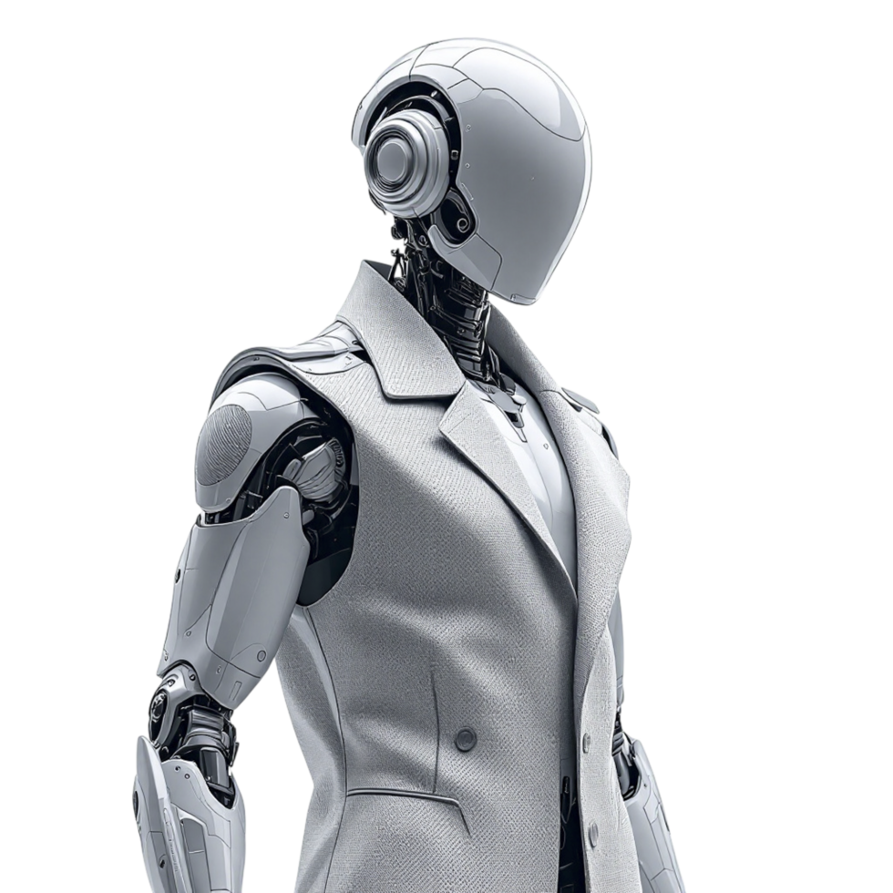 A robot in a suit standing with his arms crossed png