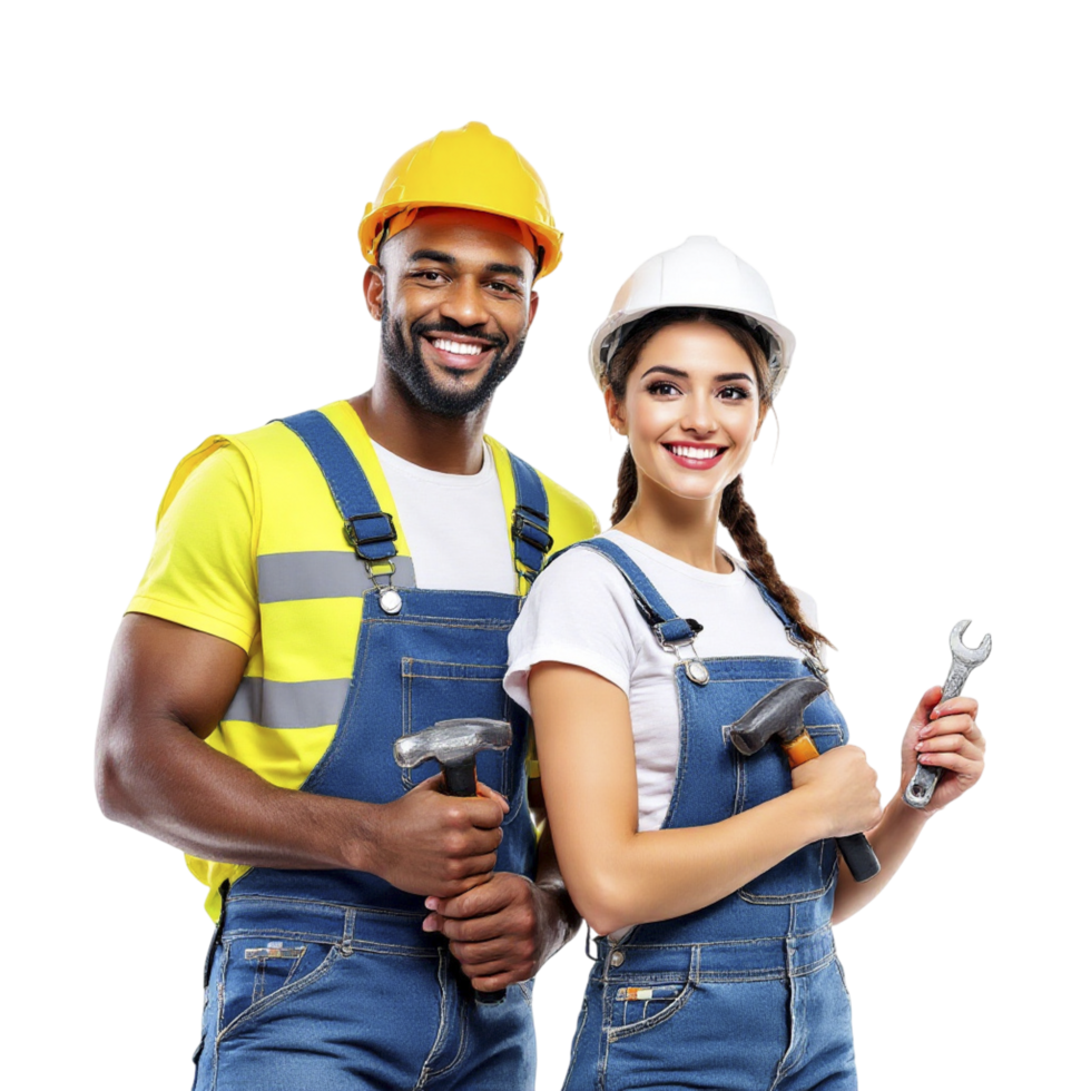 A couple of construction workers posing for the camera png