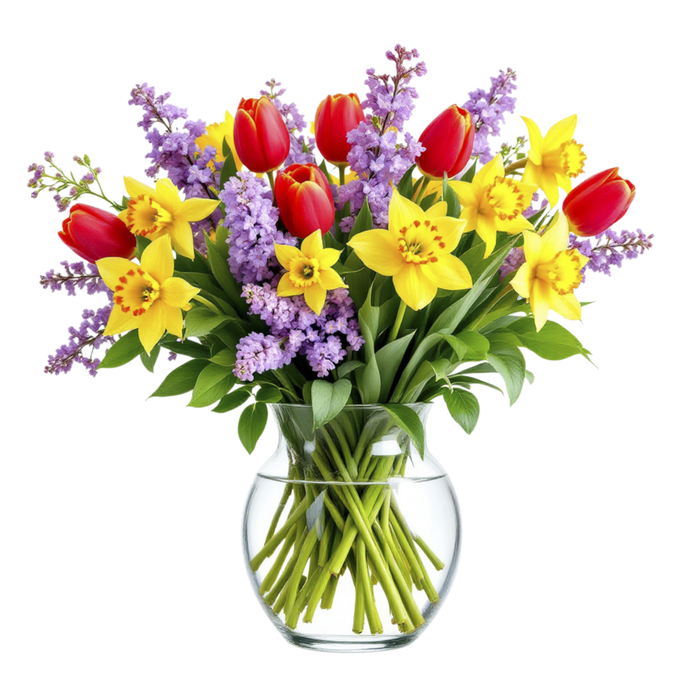 A vase filled with flowers and tulips png