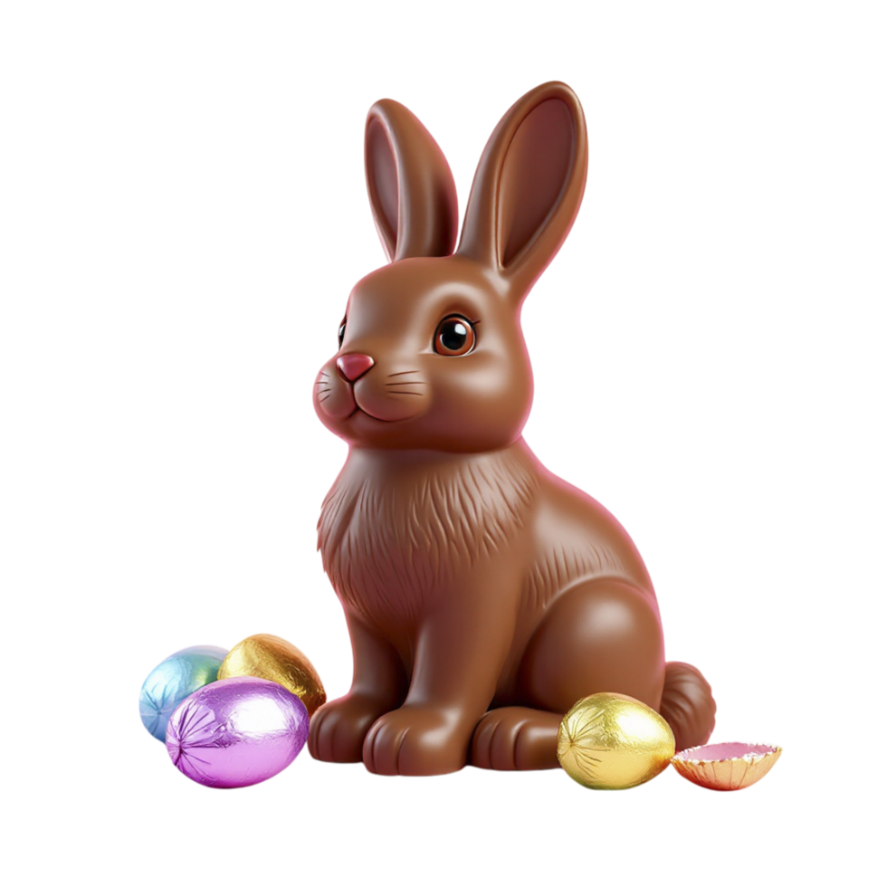 A chocolate bunny with eggs on a black background png