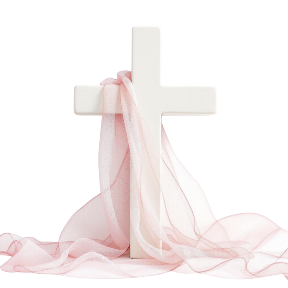 A cross with pink fabric on top of it png
