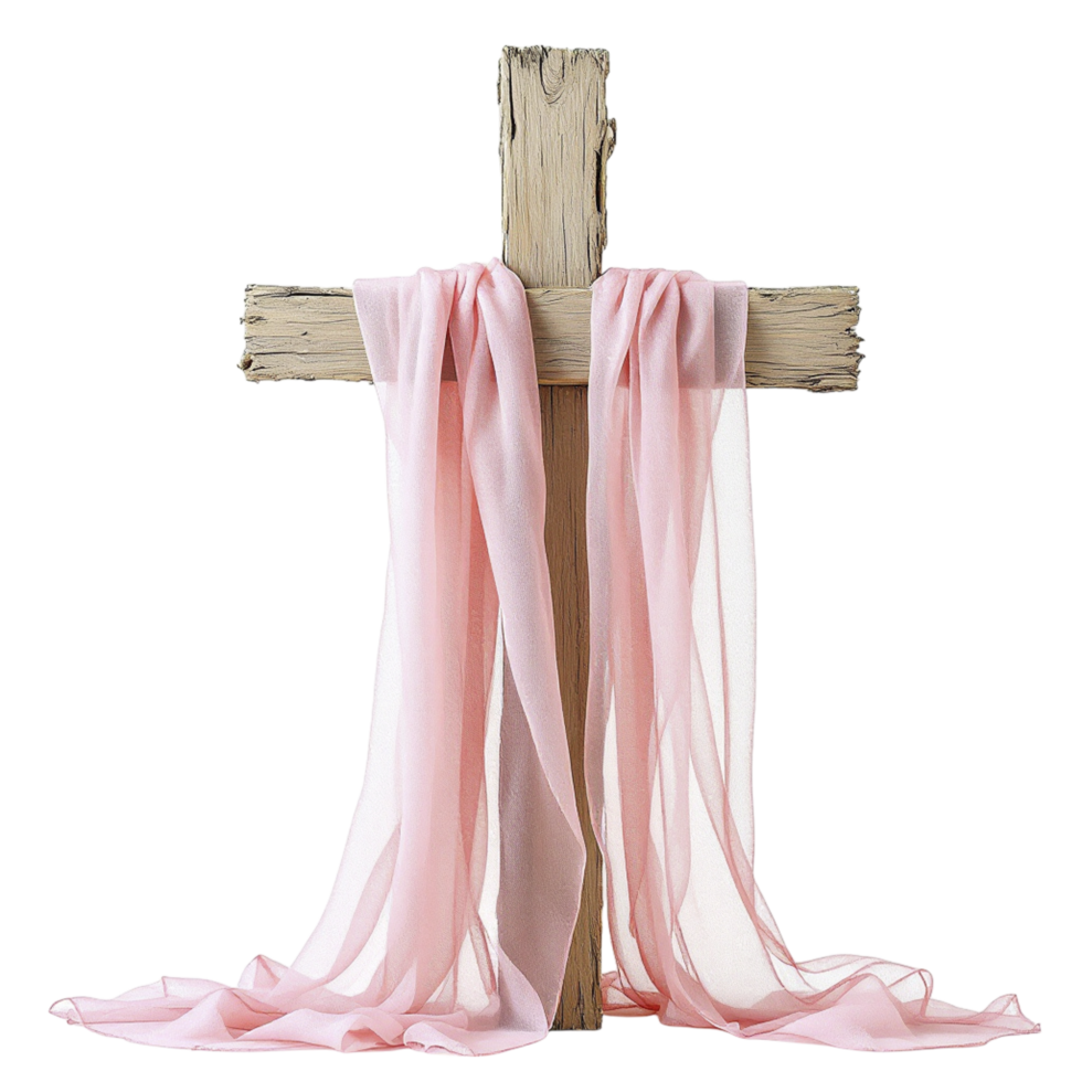 A cross with pink cloth draped over it png