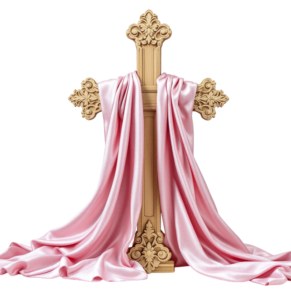 A cross with pink cloth and a cross on a black background png