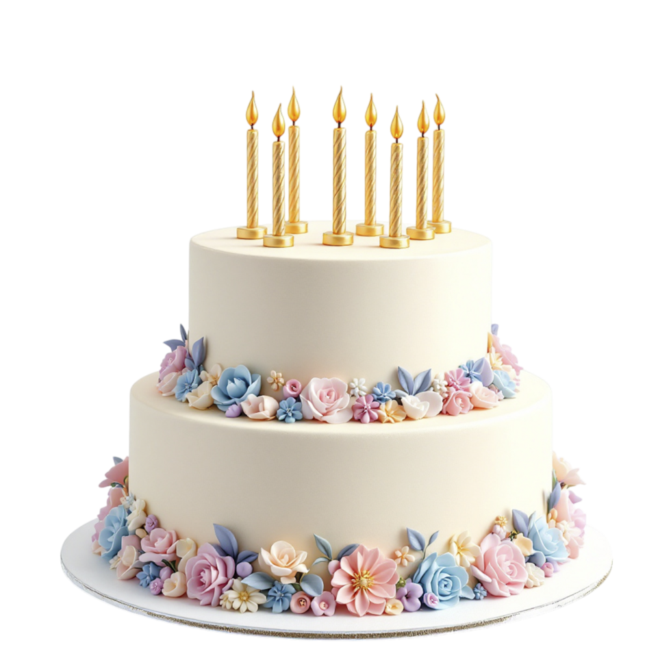 A white cake with candles on top png